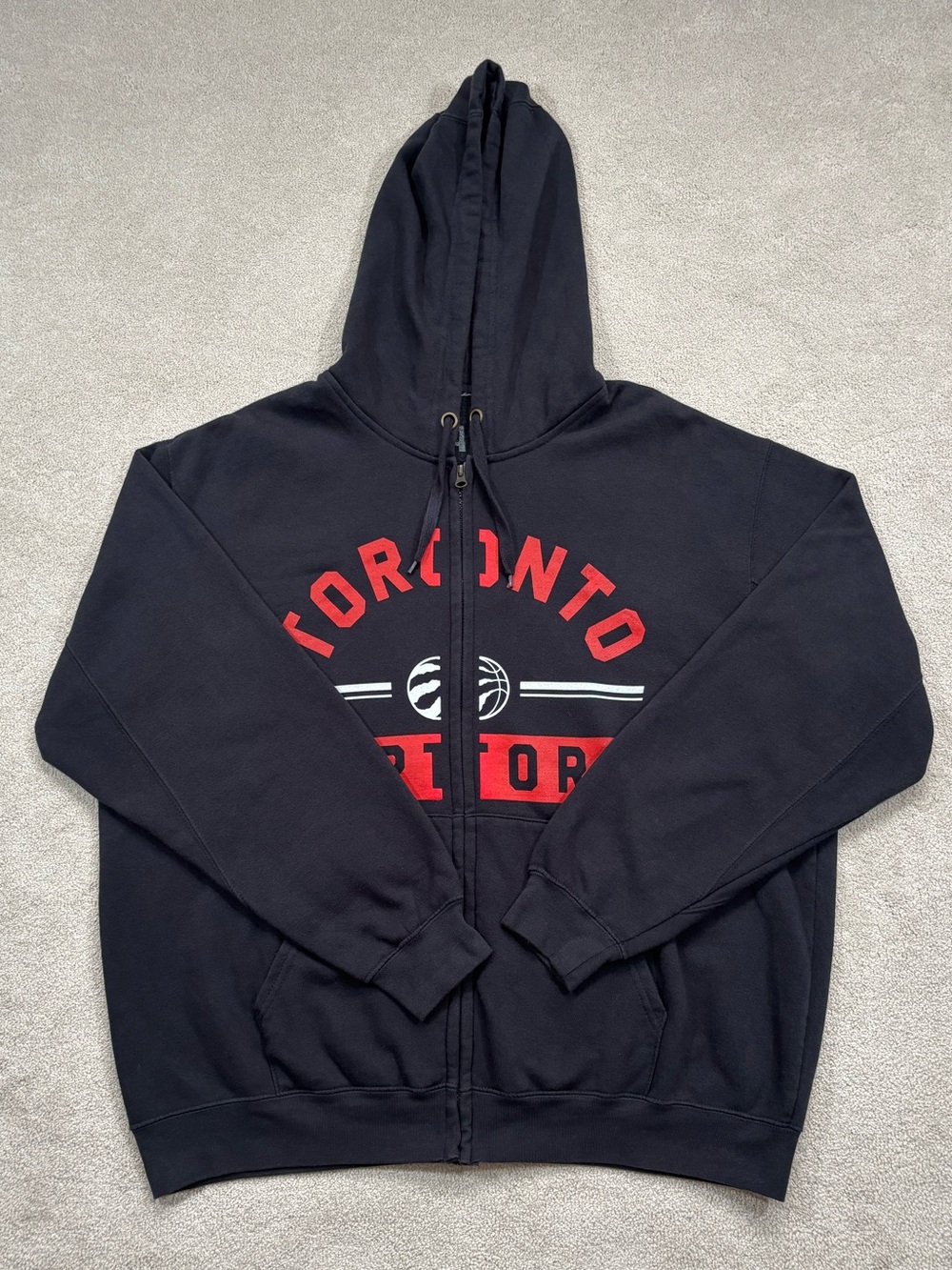 NBA Toronto Raptors Logo Full Zip Hoodie Black Red Arch Logo Size XL